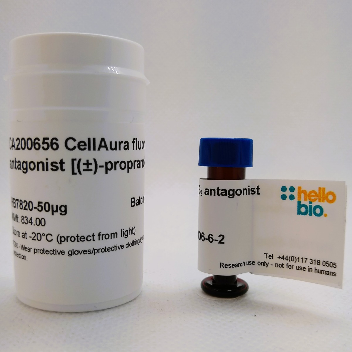 CellAura fluorescent β2 antagonist [(±)-propranolol] product vial image | Hello Bio