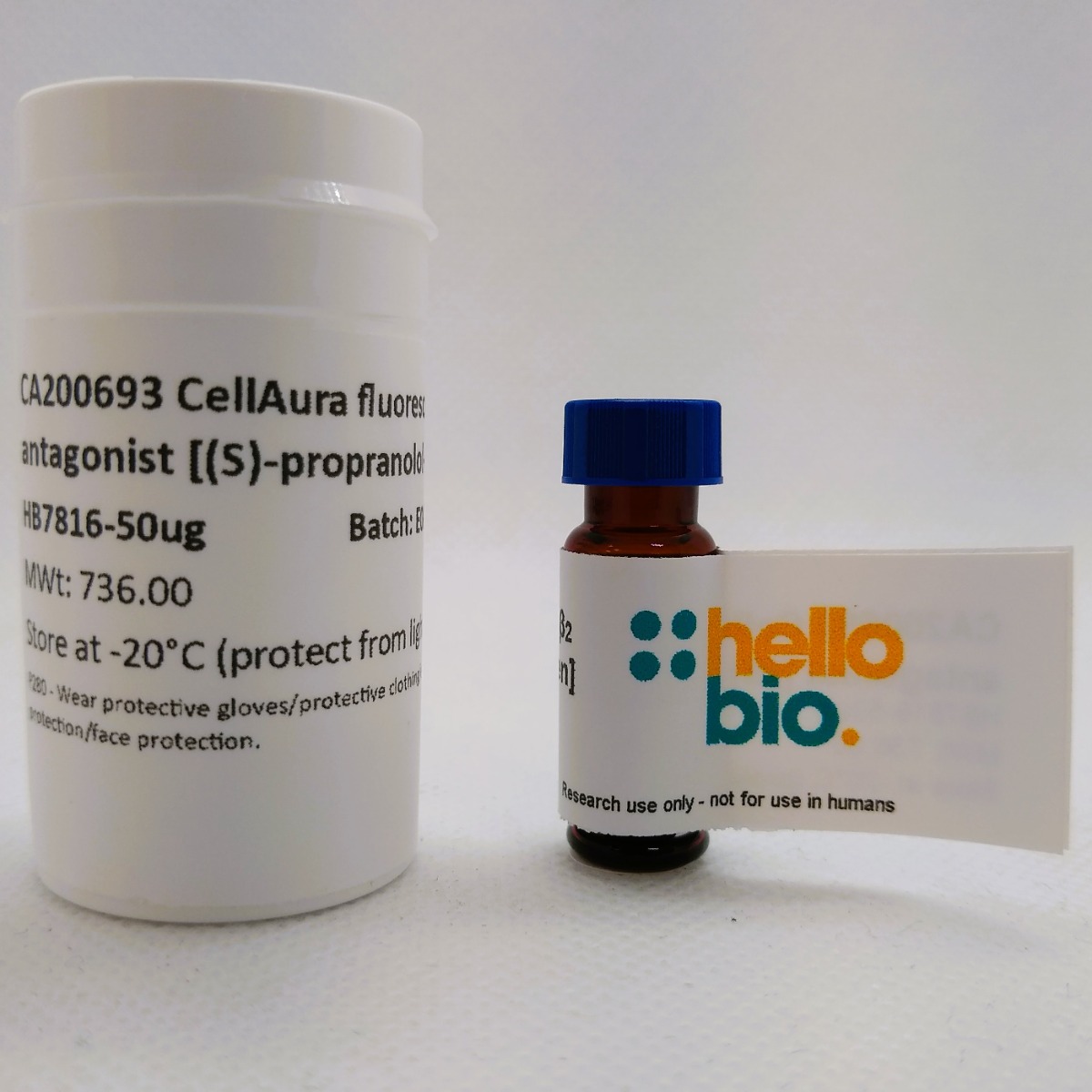 CellAura fluorescent β2 antagonist [(S)-propranolol-green] product vial image | Hello Bio