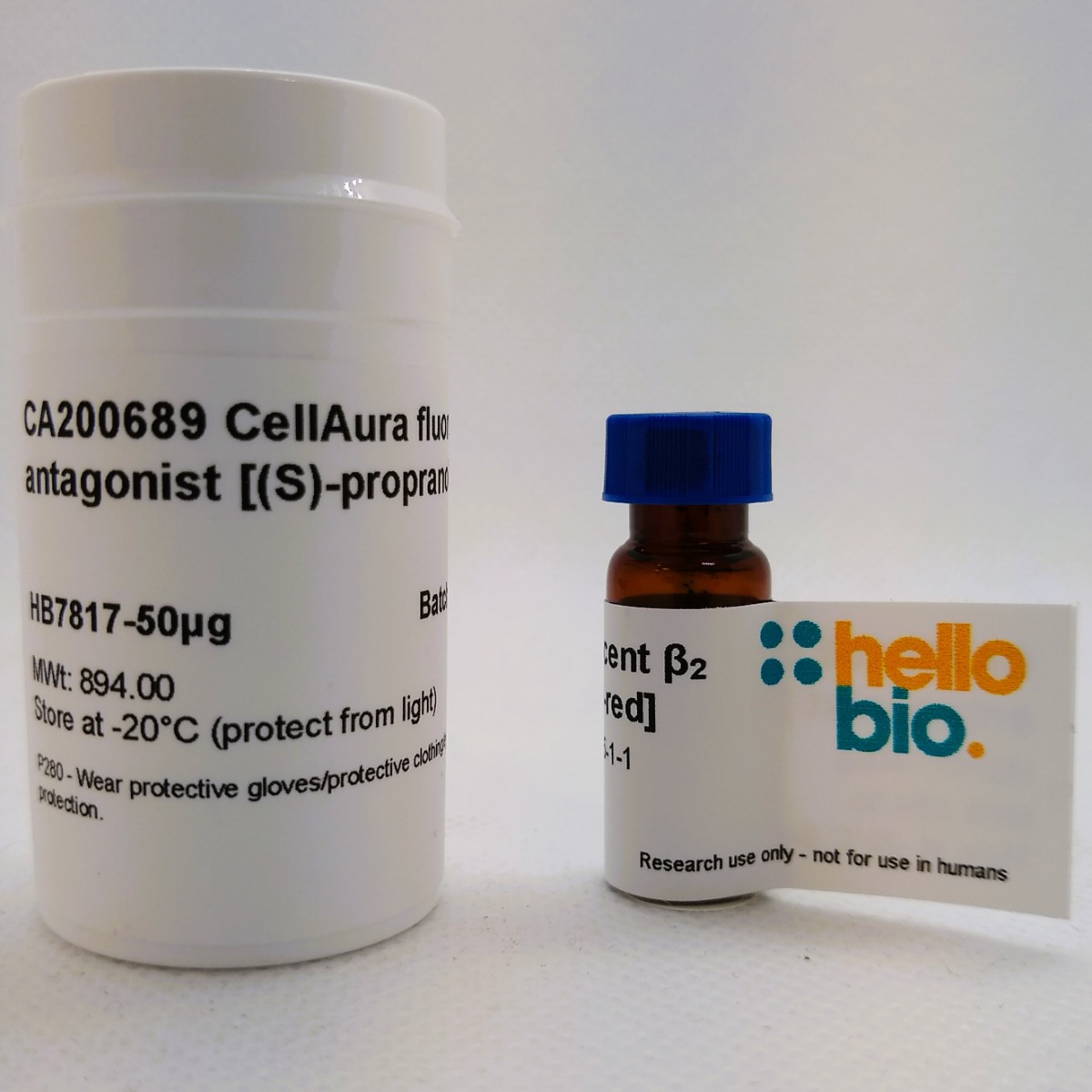 CellAura fluorescent β2 antagonist [(S)-propranolol-red] product vial image | Hello Bio