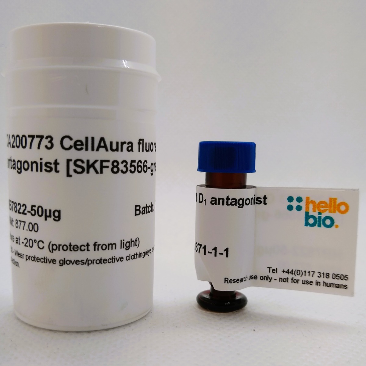 CellAura fluorescent D1 antagonist [SKF83566-green] product vial image | Hello Bio