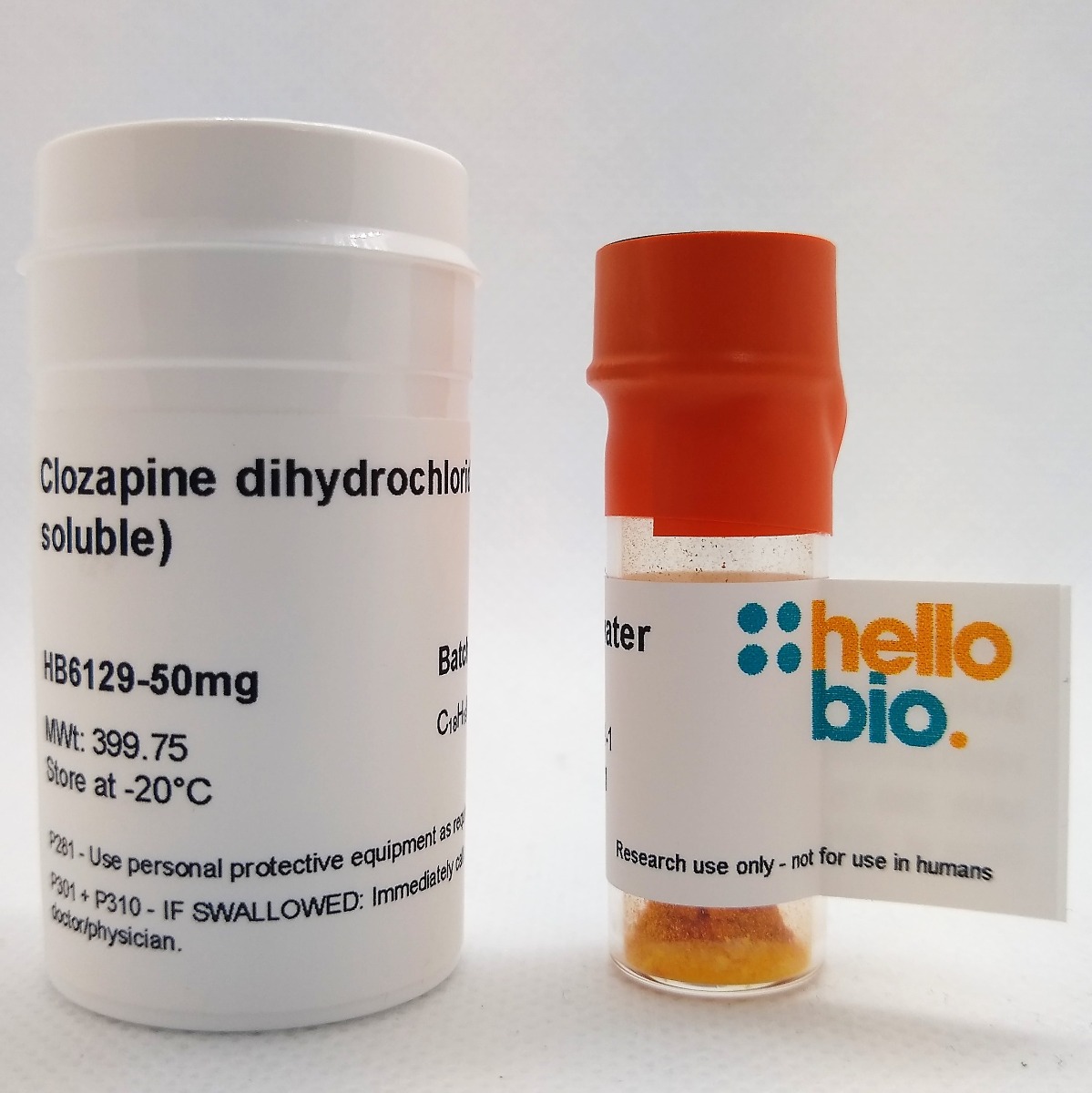 Clozapine dihydrochloride (water soluble) product vial image | Hello Bio