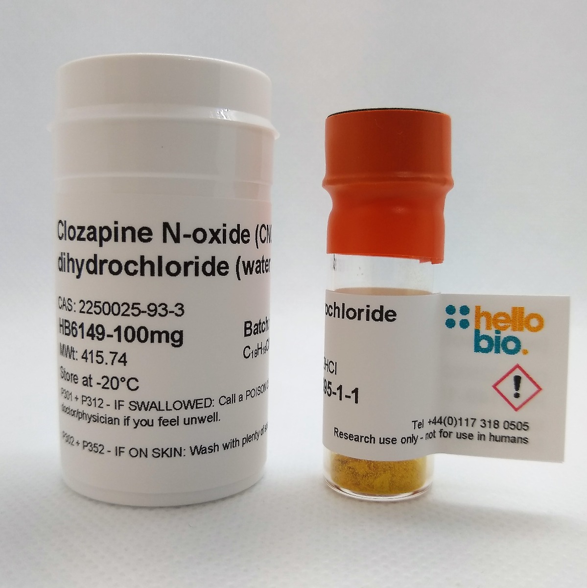 Clozapine N-oxide (CNO) dihydrochloride (water soluble) product vial image | Hello Bio