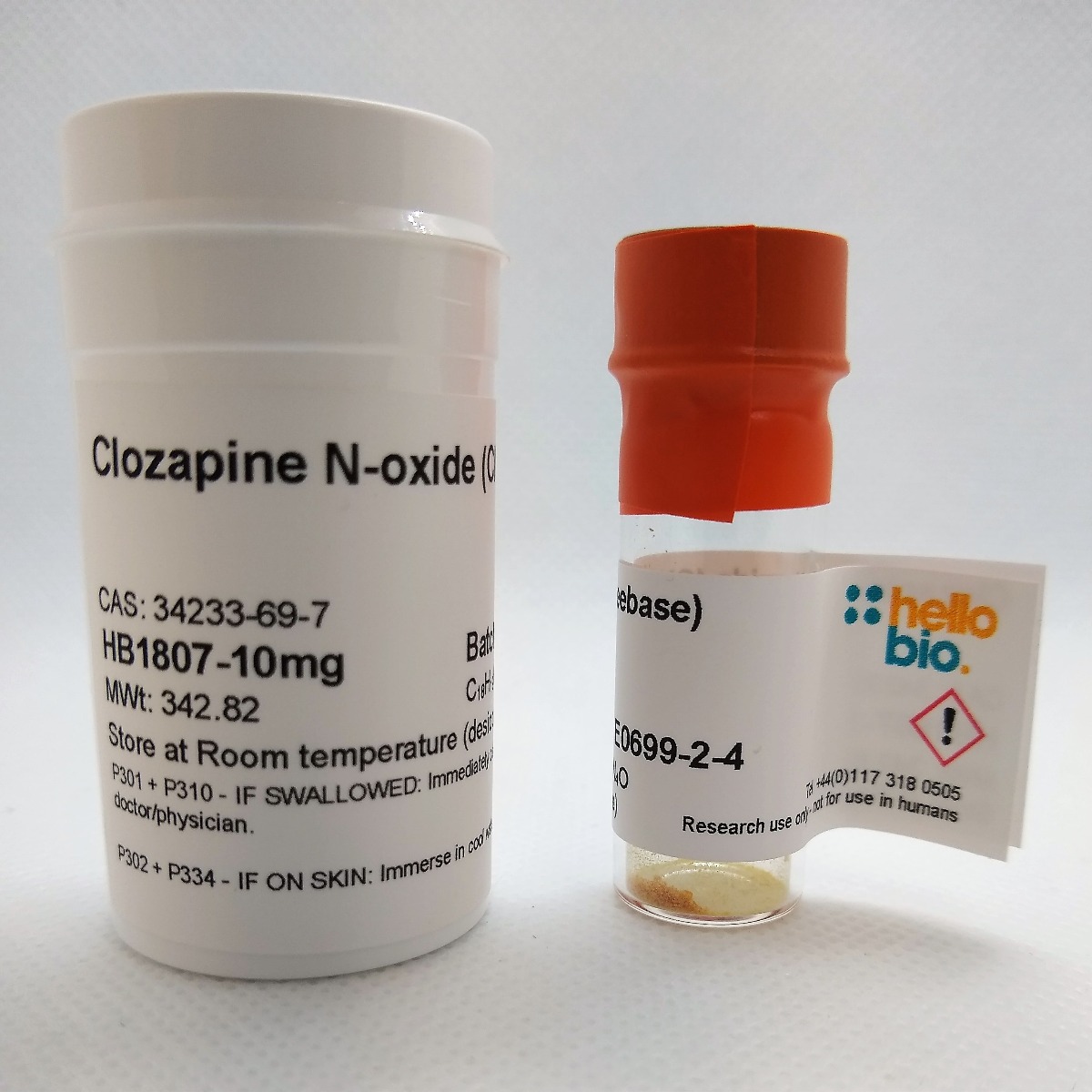 Clozapine N-oxide (CNO) (freebase) product vial image | Hello Bio