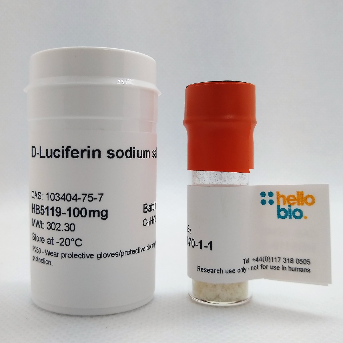 D-Luciferin sodium salt product vial image | Hello Bio