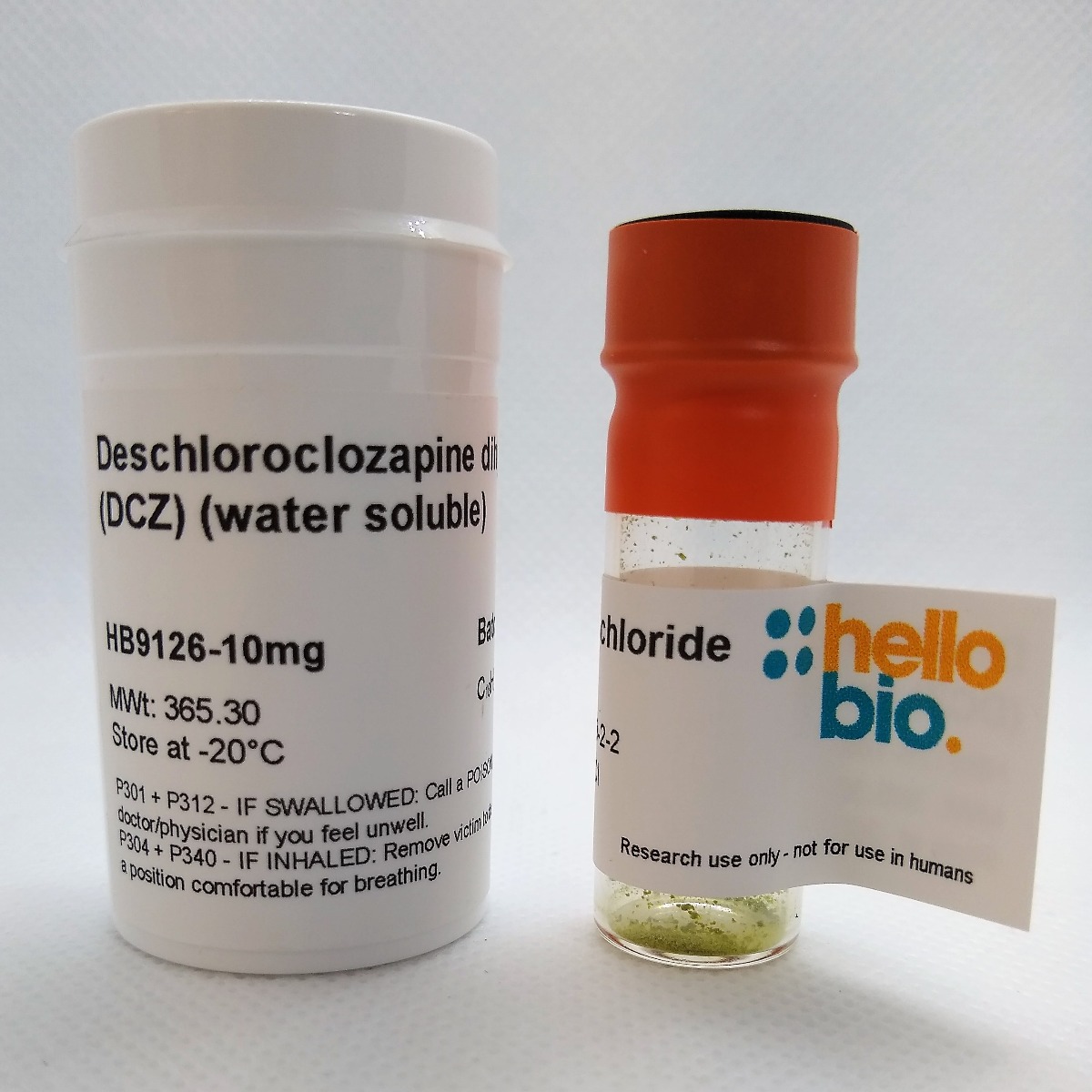 Deschloroclozapine dihydrochloride (DCZ) (water soluble) product vial image | Hello Bio