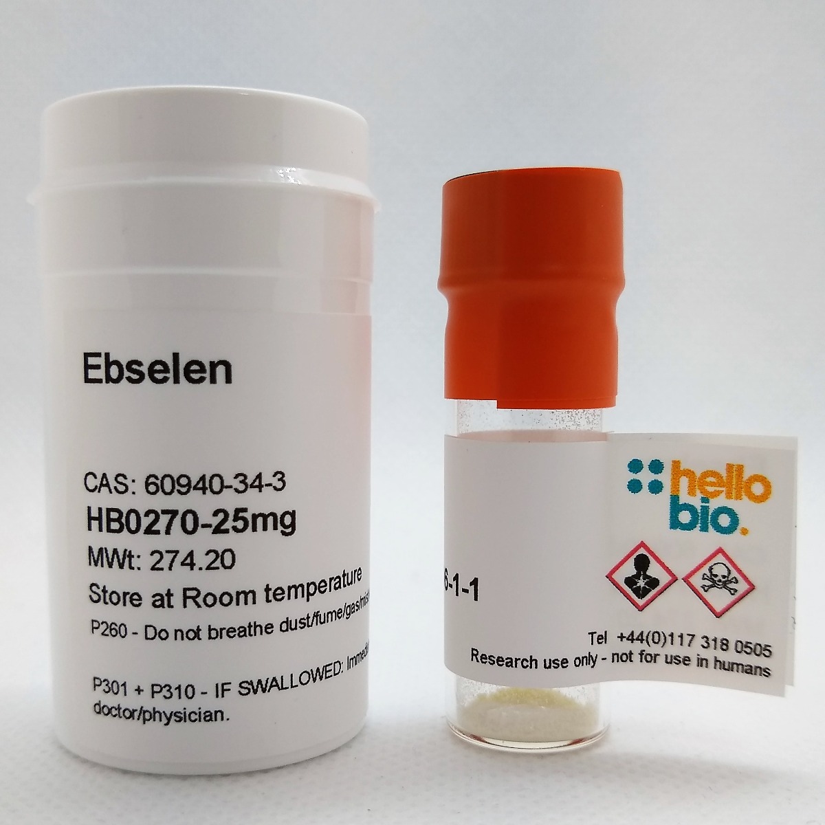 Ebselen product vial image | Hello Bio