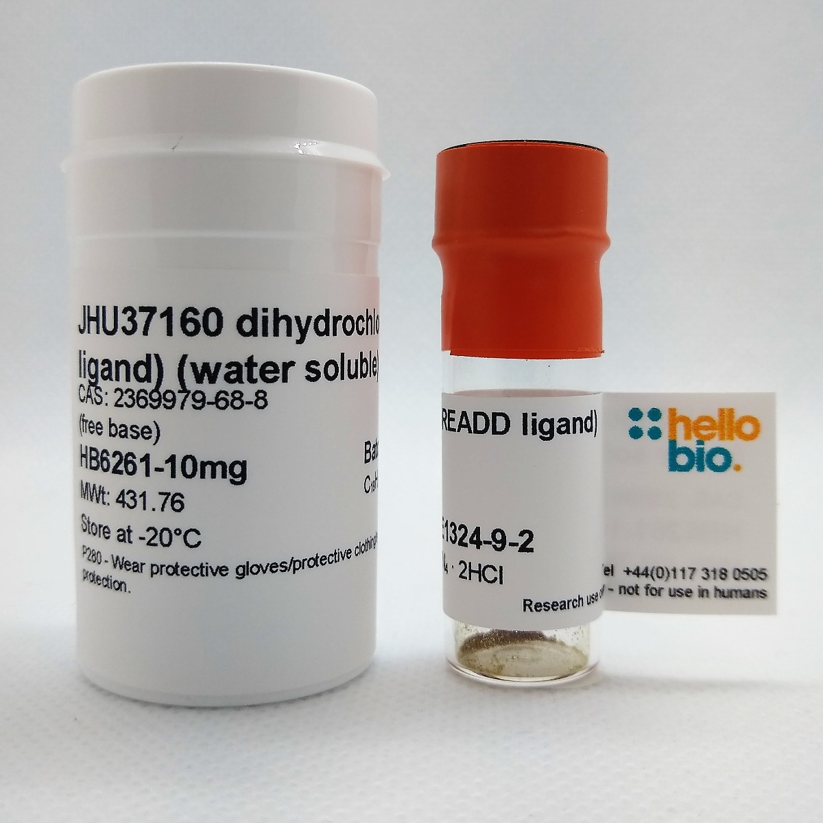 JHU37160 dihydrochloride (DREADD ligand) (water soluble) product vial image | Hello Bio