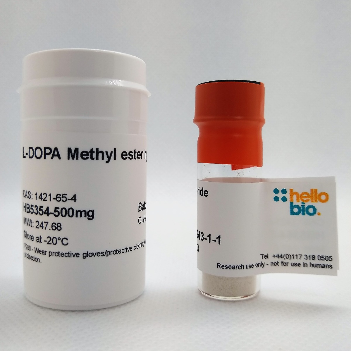 L-DOPA methyl ester hydrochloride product vial image | Hello Bio