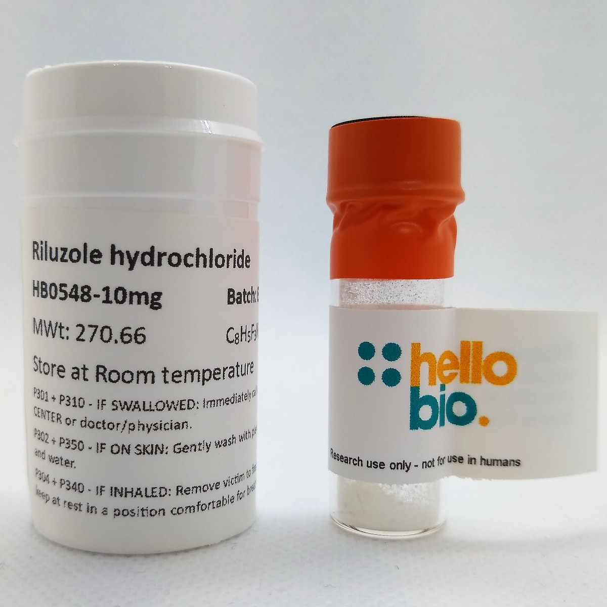 Riluzole hydrochloride product vial image | Hello Bio