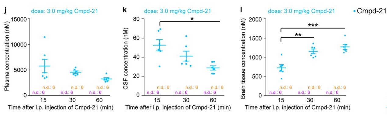 Figure. HB6124 In vivo pharmacokinetic profile of DREADD agonist 21 (Cmpd-21)