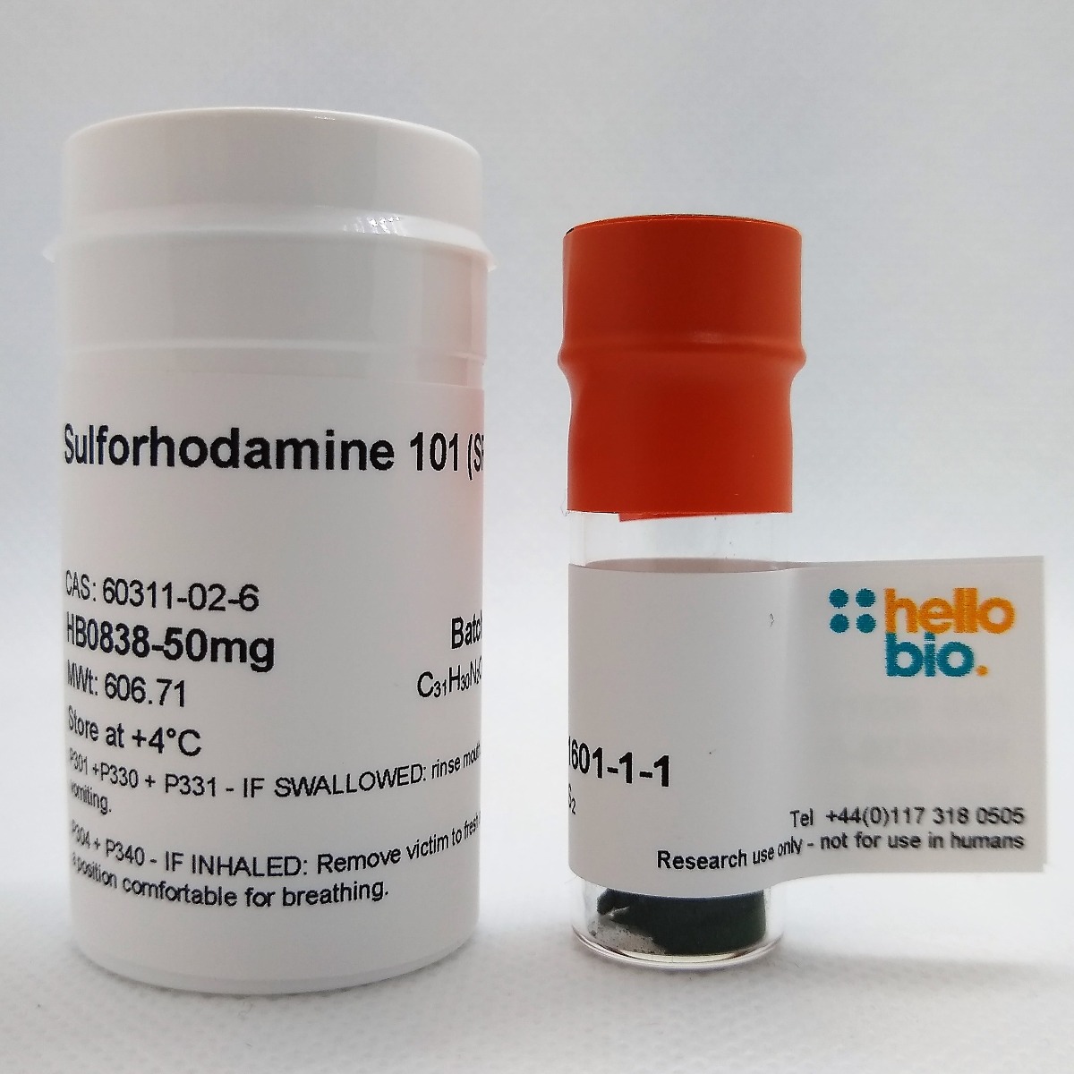 Sulforhodamine 101 (SR101) product vial image | Hello Bio